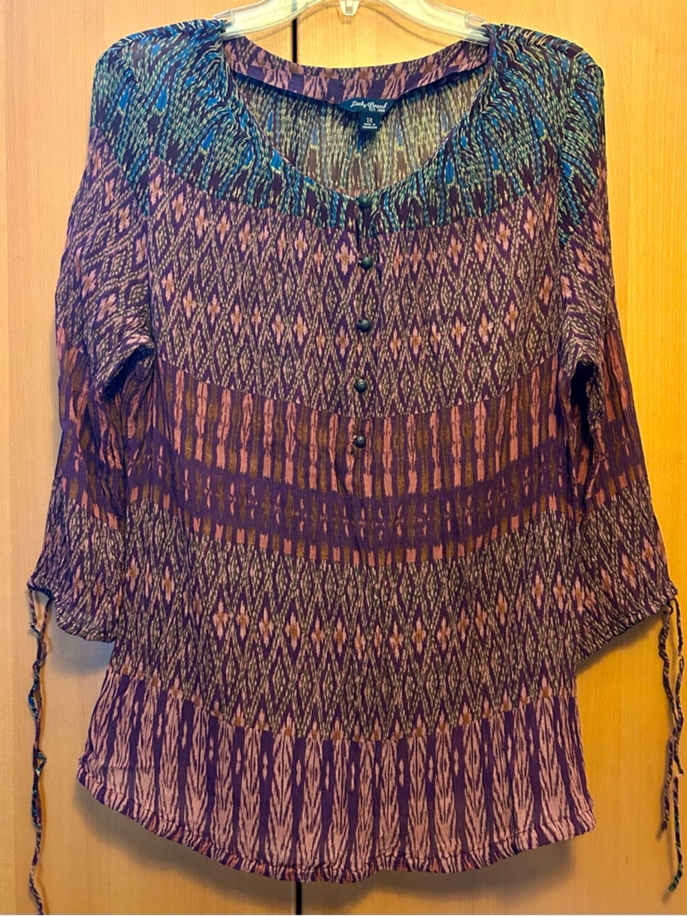 Lucky Brand Purple Patterned Boho Peasant Top